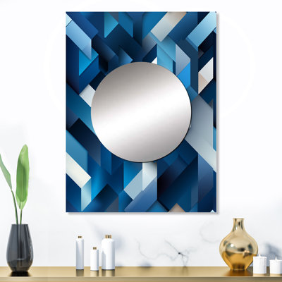 Minimalist White And Blue Polygons Geometric - Geometric  Decorative Mirror, Modern Wall Mirror, Printed Metal Art