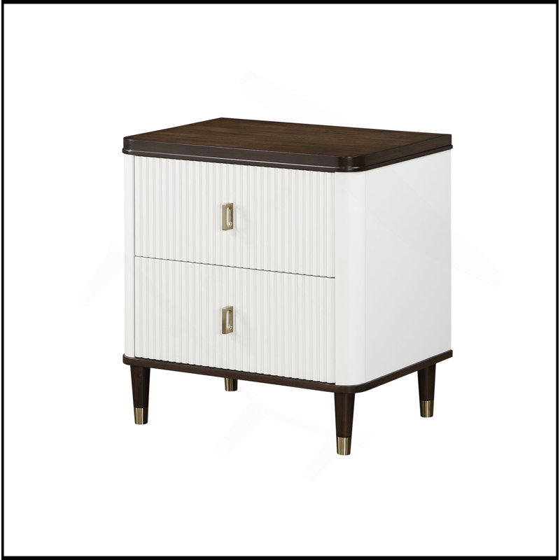 Table de chevet blanche et noyer avec USB