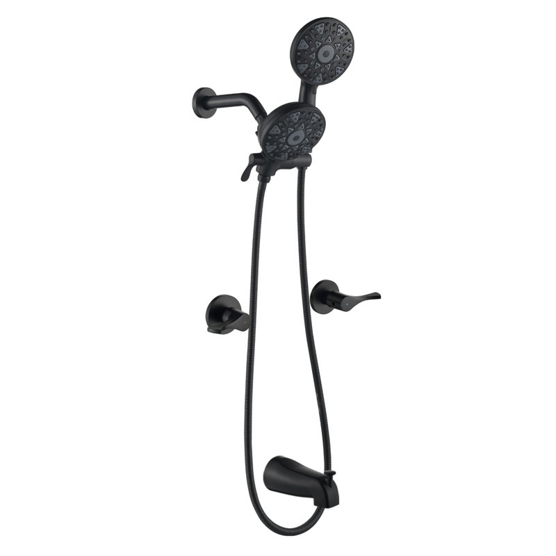 Système de douche mural avec douche à main 2-en-1, ensemble de garniture de douche à poignée double en laiton avec valve brute