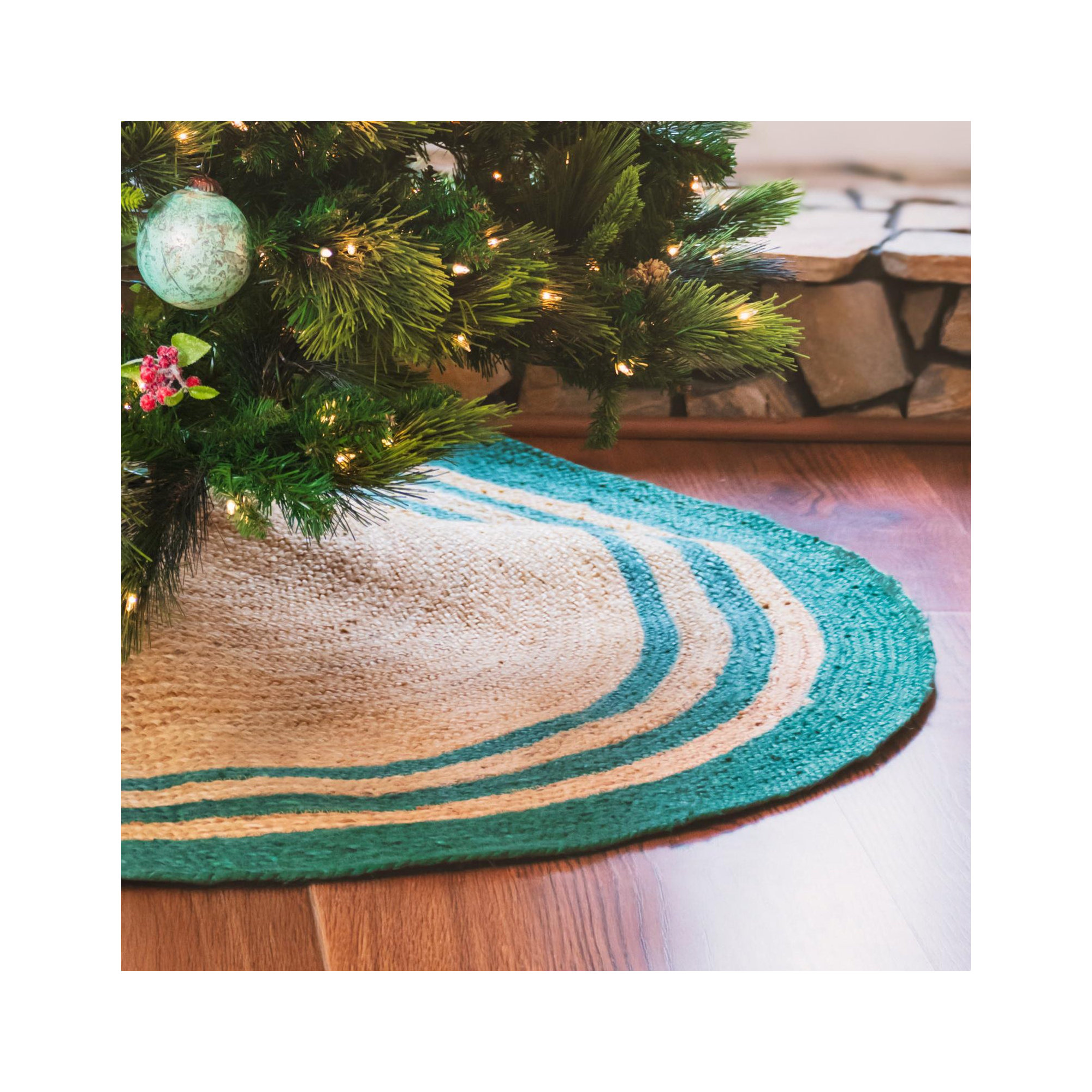 Burlap Tree Skirt, Round 6'1", Beige/Green