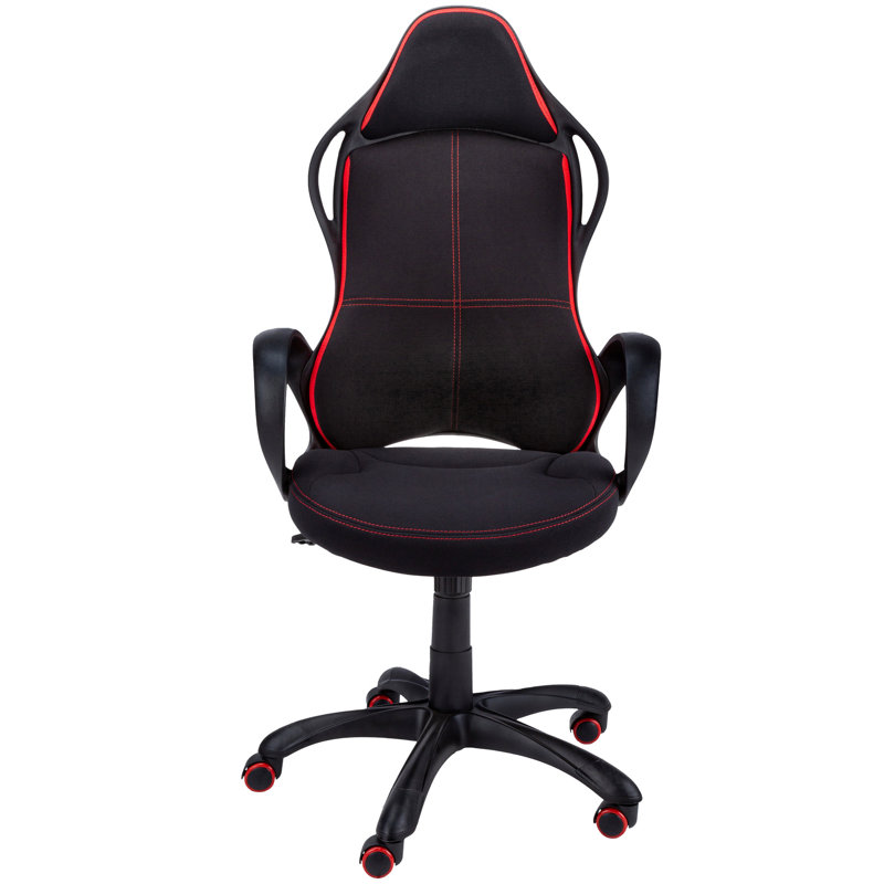 Chaise de travail ergonomique avec fonction pivotante, hauteur réglable, tissu noir et rouge, assise et mélange confortables