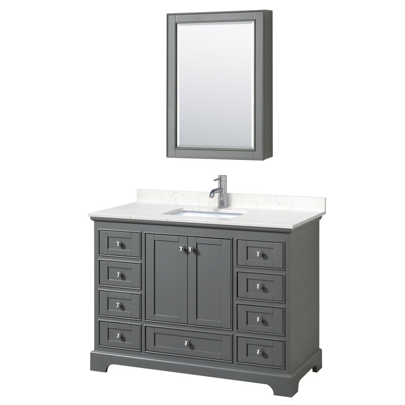 Ensemble de meuble-lavabo simple 48 "avec miroir Deborah, Marbre de culture de Carrare, Chrome poli, Blanc