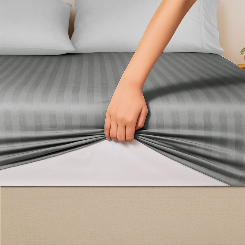 Shaneca Microfiber Striped Fitted Sheet - Ultra-Soft, Fade-Resistant, Deep Pocket Fit, Charcoal, Double (4'6)