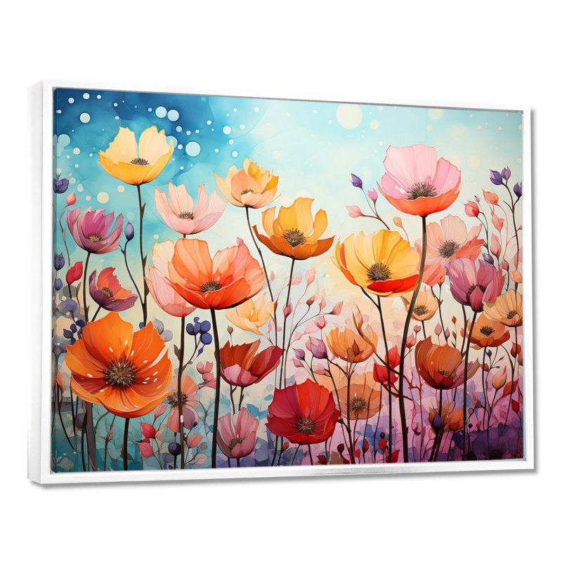 Champ d'été coquelicots en fleurs - coquelicot, art mural du salon, Toile encadrée flottée blanche