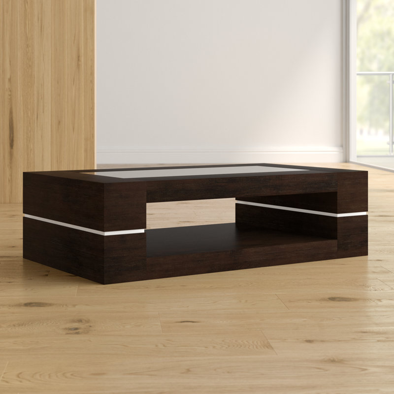 Table basse avec rangement Jaune, Chêne foncé