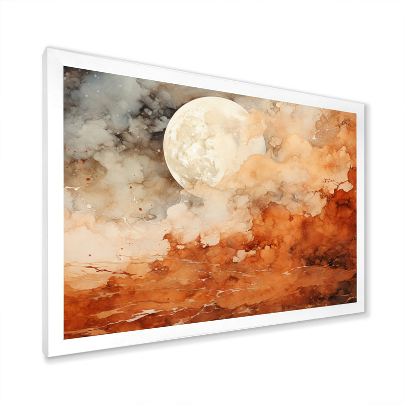 Planète de l'espace abstrait brun - impression, Cadre simple blanc, H 16 po x l 32 po x P 1 po