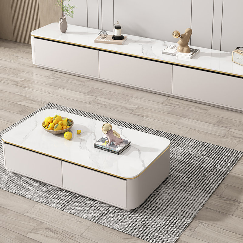 Table basse en bois massif, Blanc / Blanc, H 13,4 po x L 41,3 po x l 23,6 po