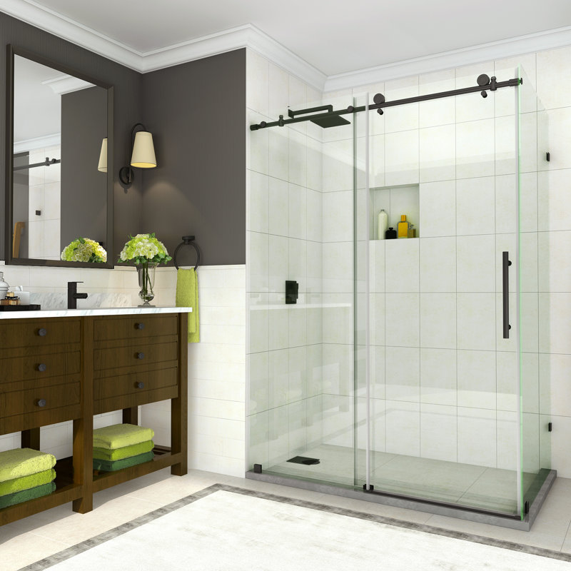 Cabine de douche coulissante sans cadre Coraline l 44 po x l 33,875 po x H 76 po, Transparent