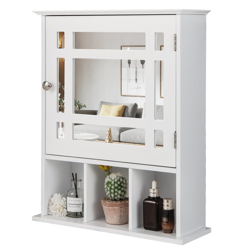 Kentez 20'' W 24'' H Surface Framed Medicine Cabinet Mirror Adjustable, White