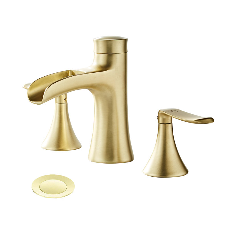 Robinet de salle de bain à large entraxe avec bonde, Or mat