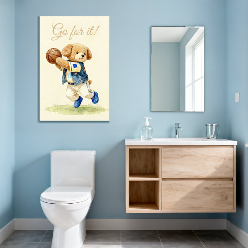 Animals Cute Bear Playing Basketball With Backpack, 36" H x 24" W