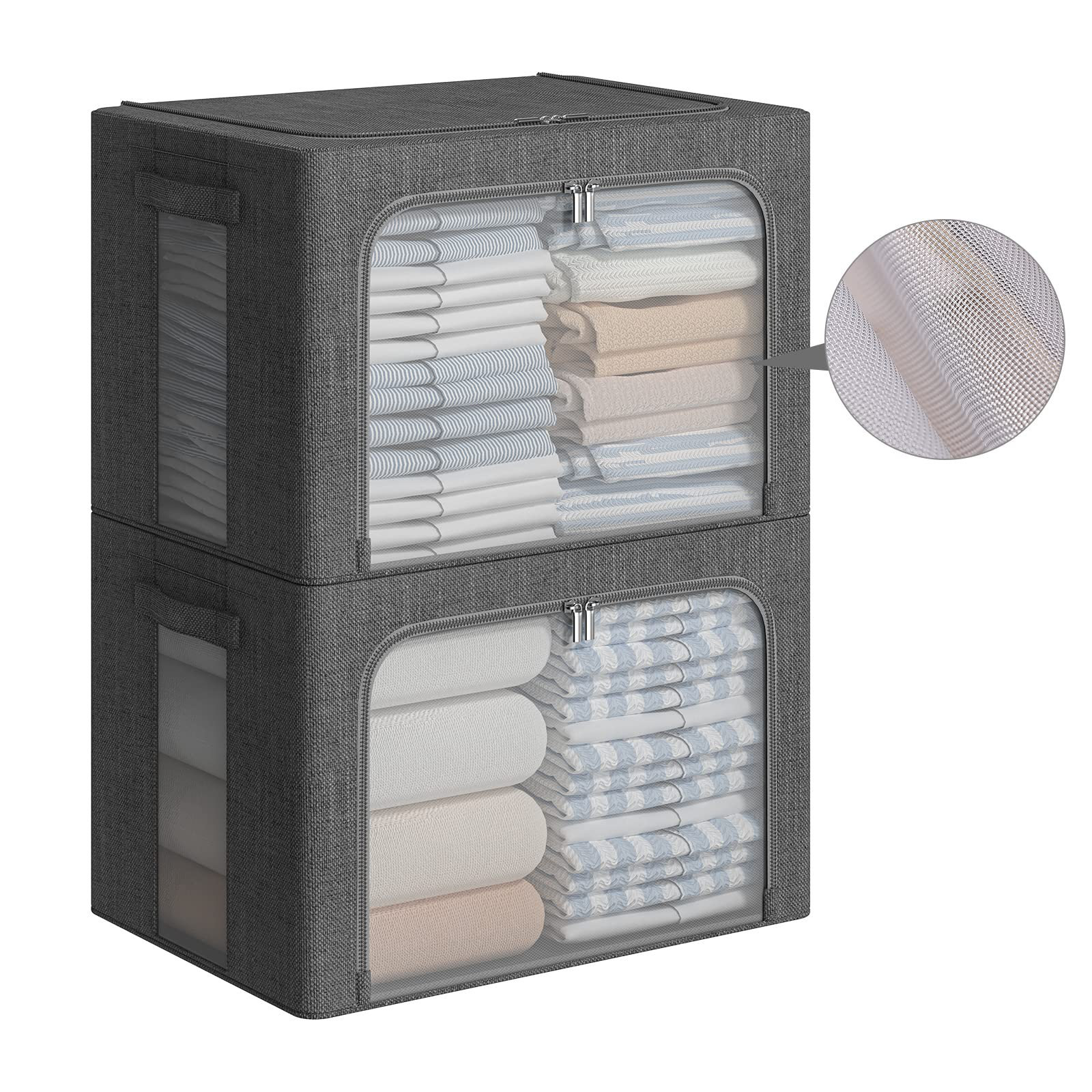 Foldable Clothes Storage Bins Box Stackable Metal Frame Closet Organizer