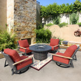 Ensemble de 5 sièges d'extérieur en osier pour patio avec coussins