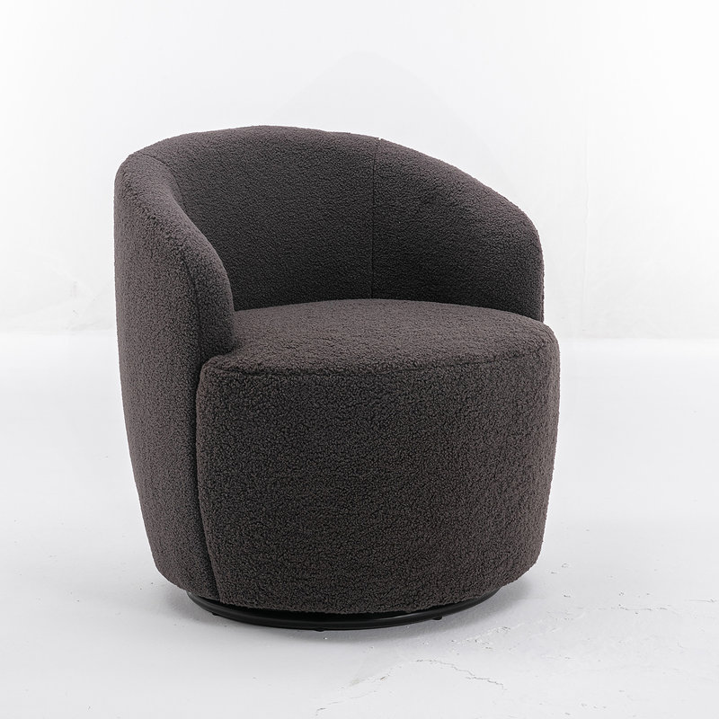 Comfortable Rotatable Armchair With Sturdy Metal Ring And Plush Padding, Coffee Teddy