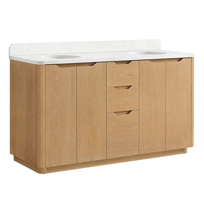 Abuja 60" Double Bath Vanity with White Grain Stone Top