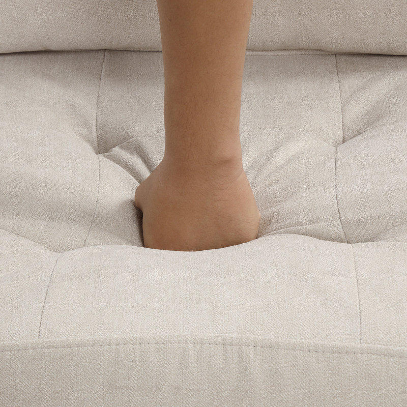 Canapé beige en chenille à accoudoirs carrés, Beige