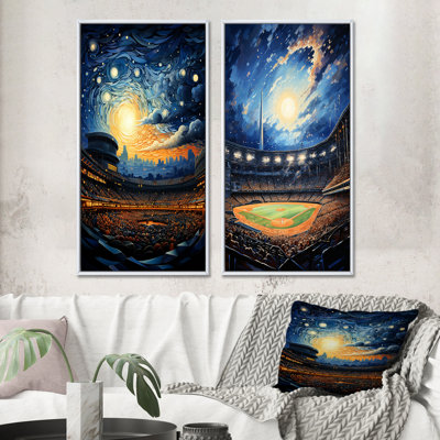 " Modern Baseball Stadium At Night " 2 - Pieces