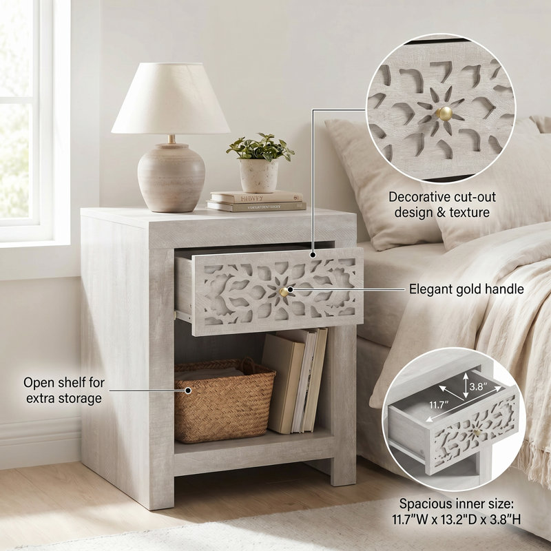 Lukasik 1 Drawer Nightstand, Dusty Gray Oak