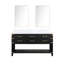 60 po L x P 22 po Meuble-lavabo double en chêne noir avec plateau en marbre et miroirs - poli, scellé pour la longévité, fermeture en douceur, rangement abondant de 60 po x 22 po avec 4 tiroirs de 28 po et tablette ouverte