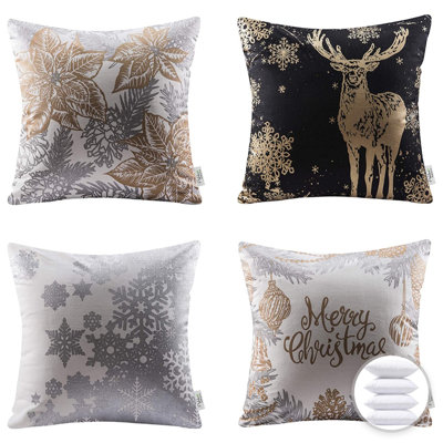 Holiday Gold Foil Christmas Throw Pillow Set