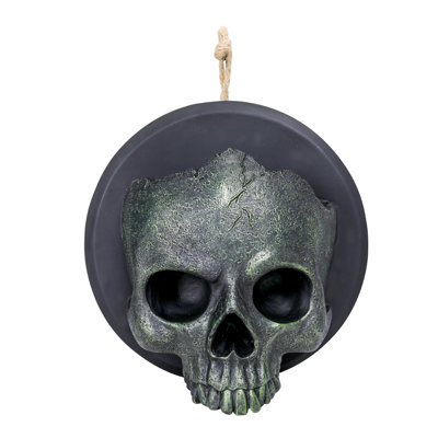 Halloween Wall - Mounted Skull Decor With Led Backlight, Textured Skull Design & Round Black Base For Spooky Ambiance