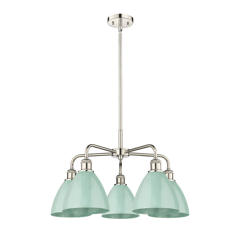 Lustre en dôme à 5 lumières Trickett, Nickel poli, Écume de mer