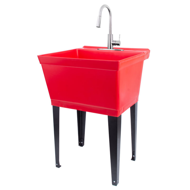 22.875'' L x 23.5'' W Freestanding Laundry Sink with Faucet, Stainless, Gray/Black