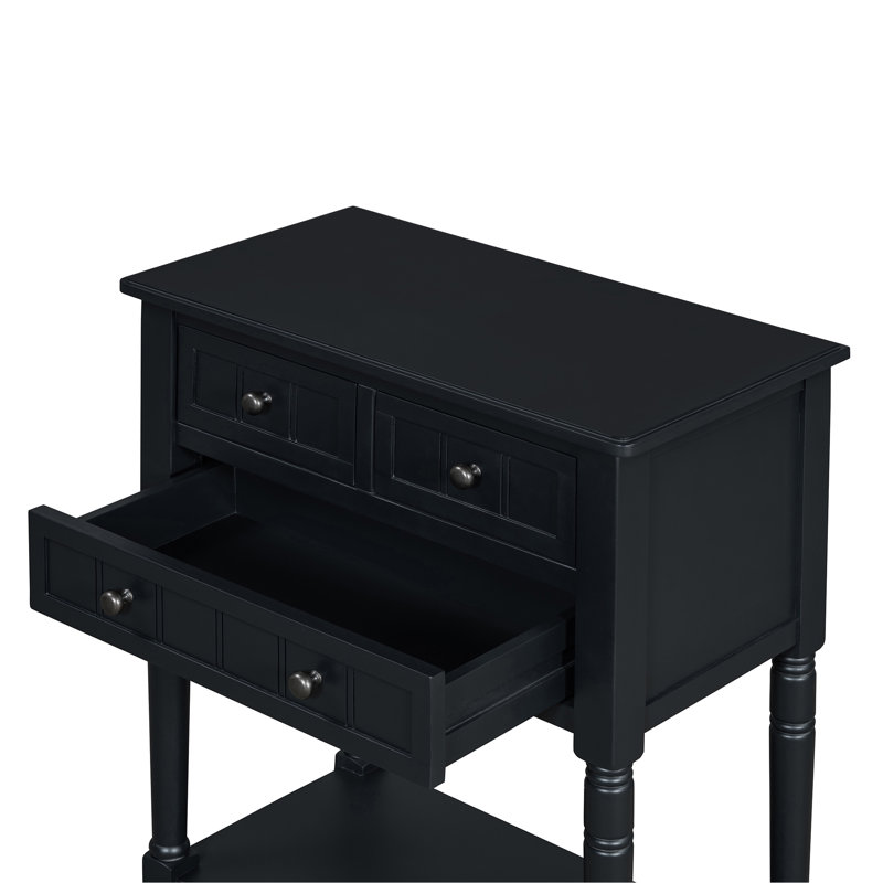 Console étroite, canapé mince avec trois tiroirs de rangement et tablette inférieure (noir), Noir
