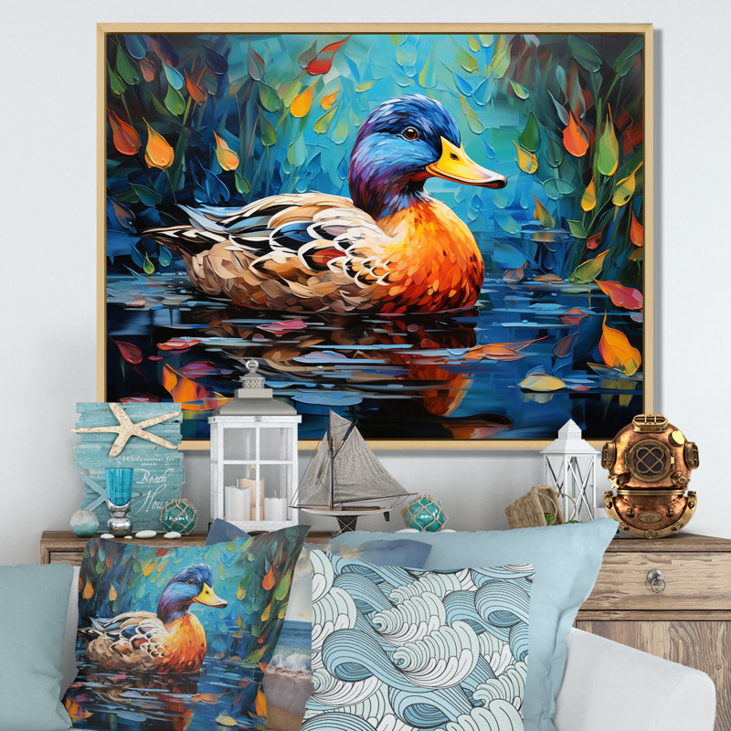 Fauve canard II, art mural, Cadre flottant brun, H 12 po x l 20 po x P 1 po