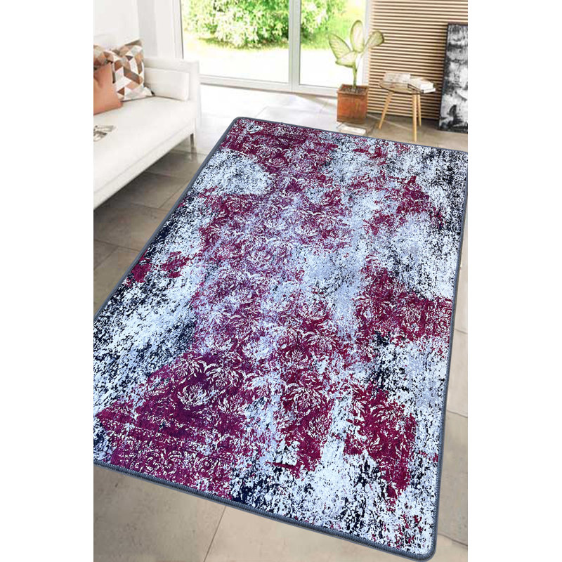 Red Polyester Area Rug, 4.9 x 7.9 Feet | 100% Antibacterial Material, 0.4 in Pile Height | Non-Slip Underside, Machine Washable | Perfect for Living Room, Bedroom & Dining Area | Easy Care & Stylish Design