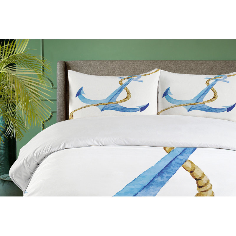 Anchor Watercolor Coastal Queen Duvet Cover Set with Pillow Shams