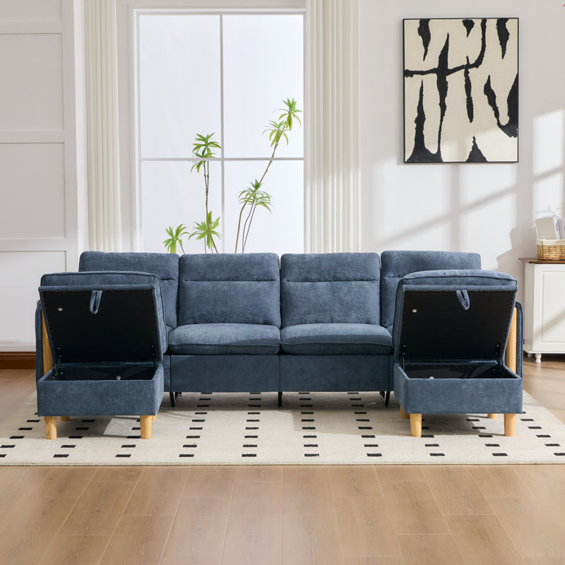 Canapé modulaire en forme de U de 102 po avec repose-pieds avec rangement, canapé rembourré en chenille avec coussins à ressorts profonds et poches latérales pour salon, appartement
