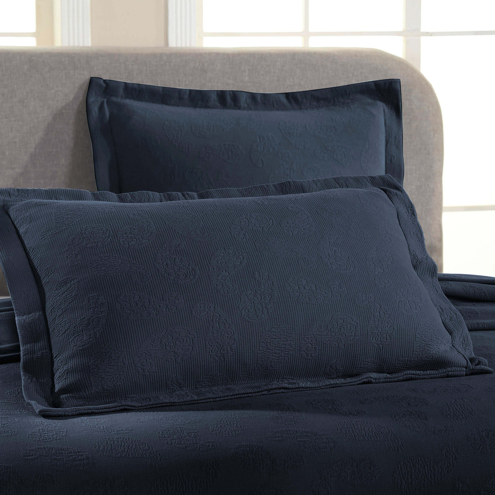 Cotton Bedspread Set, Twin Coverlet + 1 Standard Sham, Navy Blue