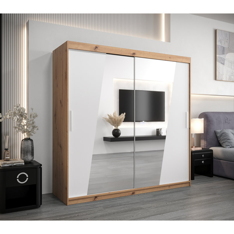 Douglassville 2 Door Manufactured Wood Wardrobe, 200cm H x 62cm D, Artisan/White