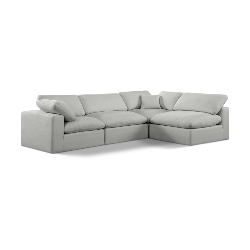 Ivola Upholstered L-Shaped Sectional Reversible, Grey Linen Textured Fabric