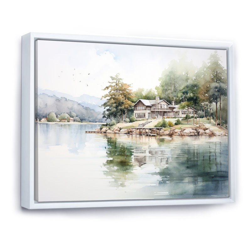 Beauté réfléchissante Lake House, H 30 po x l 40 po x P 1,5 po, Cadre flottant blanc