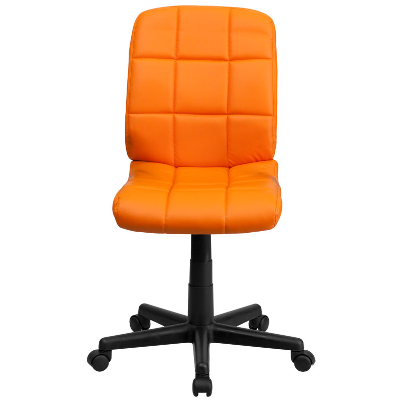 Mid-Back Quilted Vinyl Swivel Task Office Chair, No Arms, Orange