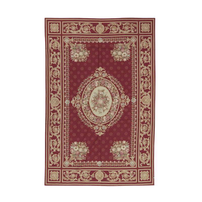 Tapis rouge et beige noué à la main de haute qualité