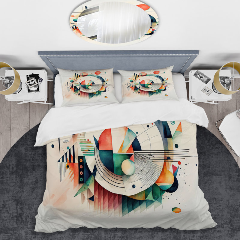 Ensemble de housse de couette en microfibre / polyester multicolore Art géométrique