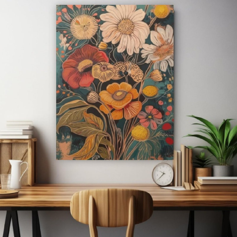 Mid Century Wildflower, thème botanique, art mural non encadré, 16 x 20