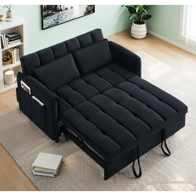 52" Modern Velvet Sofa Bed - 3-In-1 Convertible with Pillows & Side Pockets