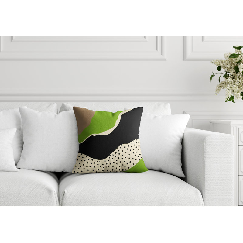 Toni Abstract Outdoor Reversible Throw Pillow, 19" x 19", Chartreuse/Off White/Beige/Black