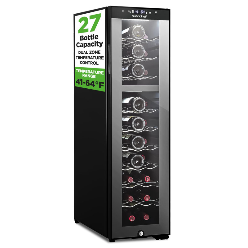 NutriChef Dual Zone 11.61'' Freestanding 27 Bottle Wine Refrigerator