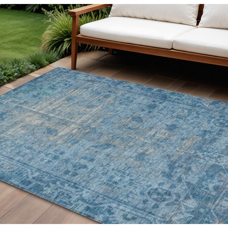 Tapis oriental lavable intérieur bleu 8 pi x 10 pi