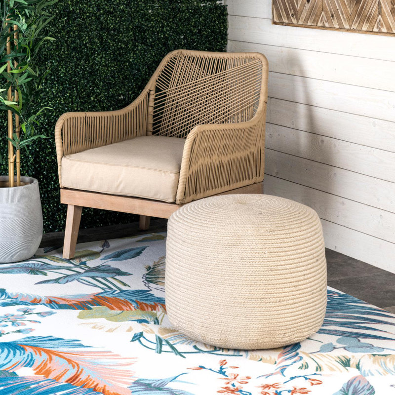 Catherin Upholstered Beige Pouf