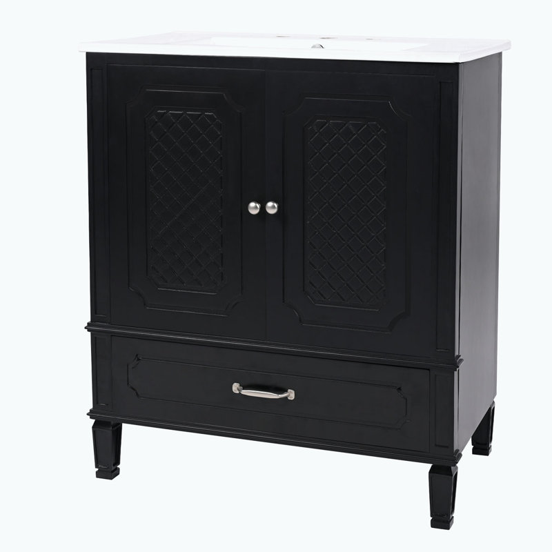 Meuble-lavabo avec lavabo et armoire avec tiroirs, Noir