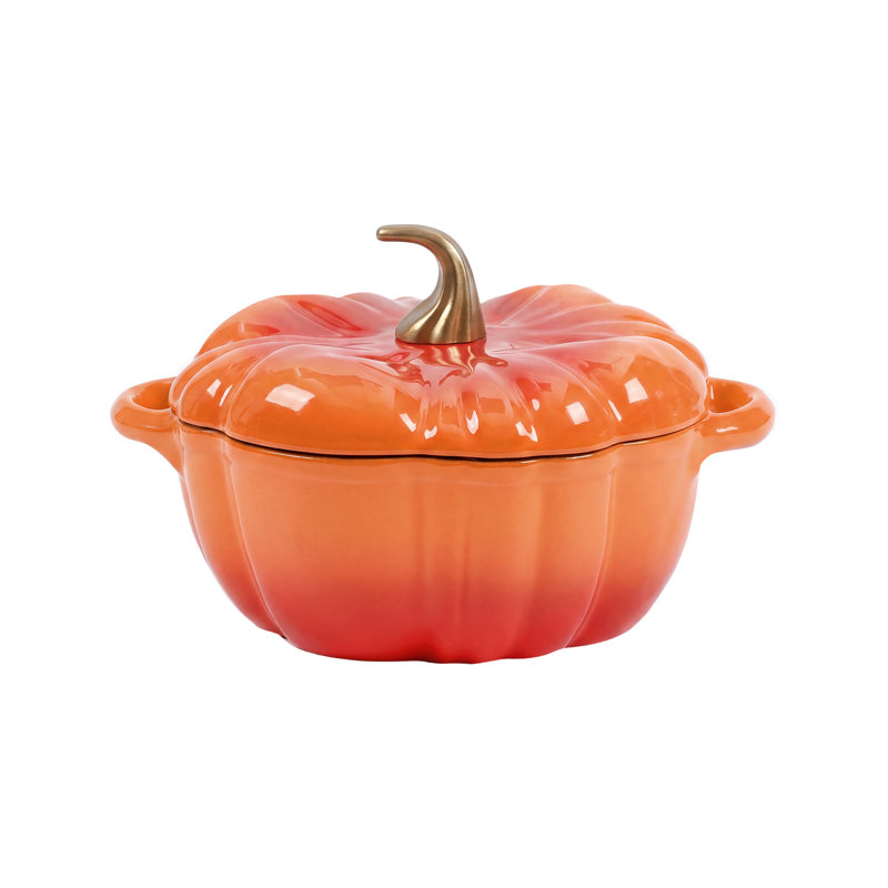 Enamelled Cast Iron Pumpkin Dutch Oven with Lid and Handles