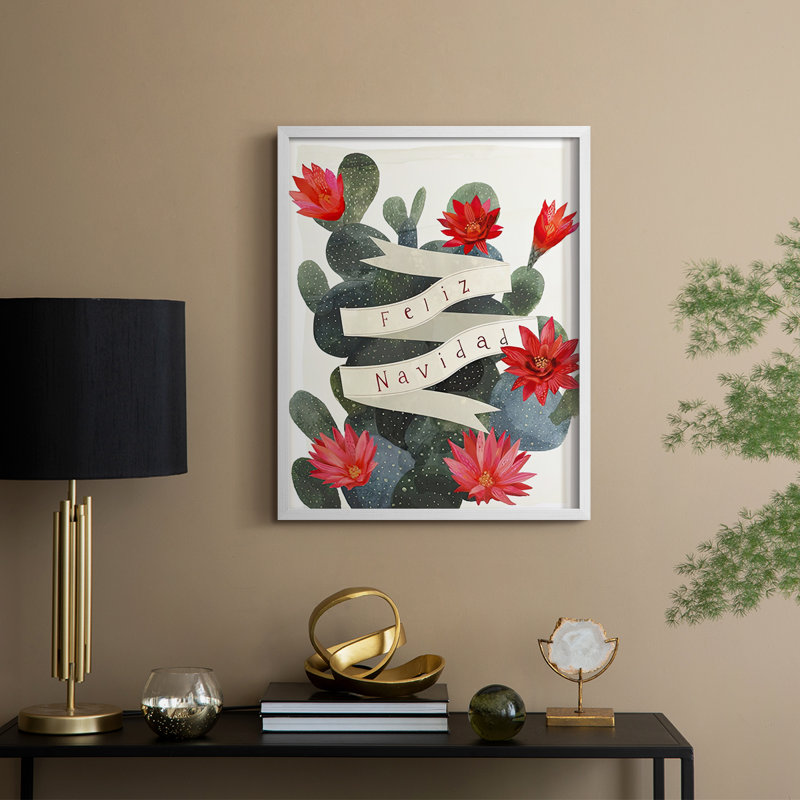 «Desert Christmas Cactus I», reproduction encadrée - bois massif, H 30 po x l 24 po, Blanc