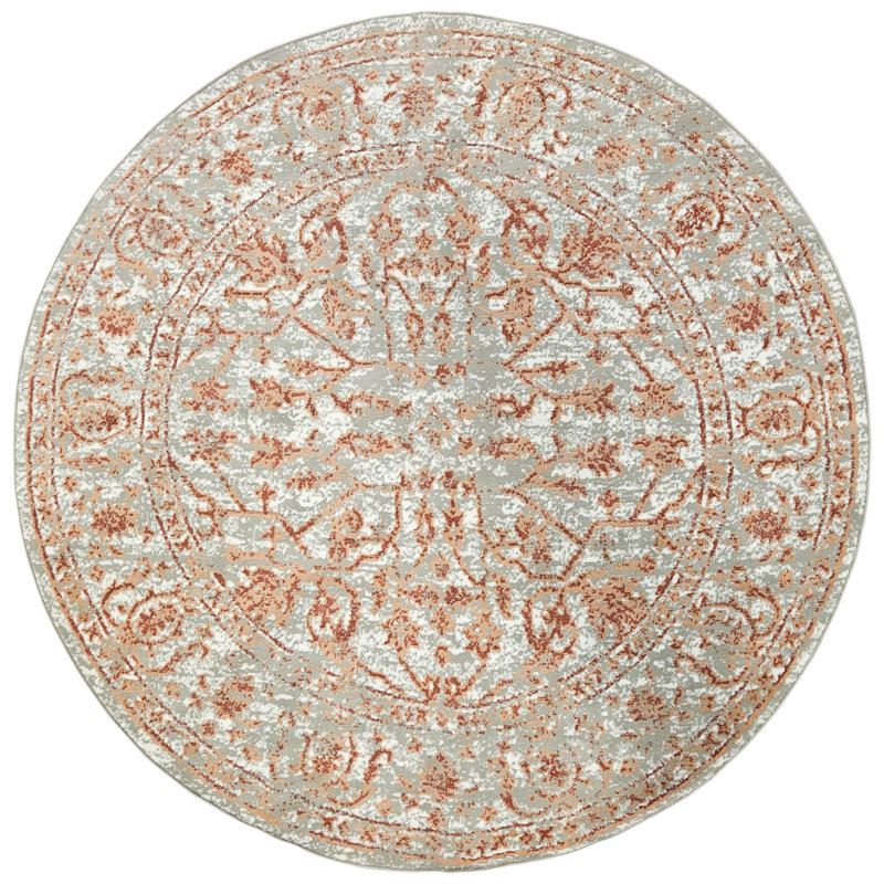 Tapis floral et botanique traditionnel Calam, Rond 7 pi 10 po