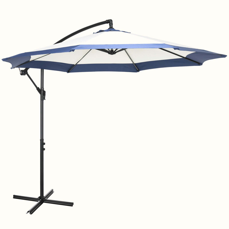 Shunna 116.25 " W Octagonal Lighted Adjustable Height Cantilever Umbrella with Crank Lift, White/Blue
